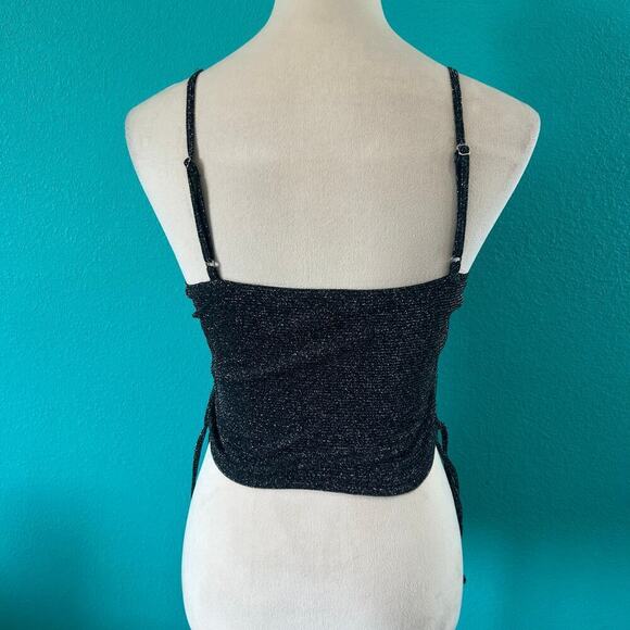Hollister Black Glitter Cinched Top Cropped Fitted Glam Womens Size S - Picture 5 of 6